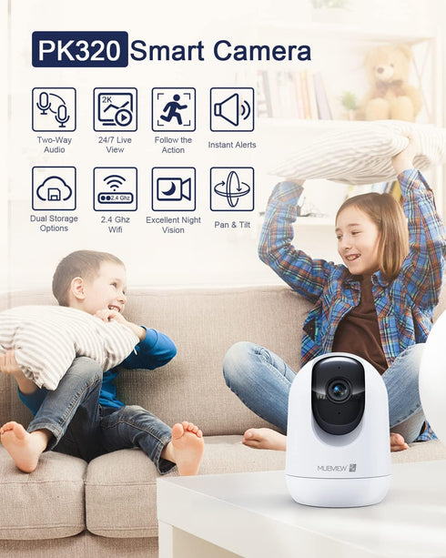 Indoor Security Camera 2K, Pet Camera with Phone App, WiFi Cameras for Home Security Camera for Dog/ Baby Monitor/Elder Pan Tilt, 2.4G, 24/7, 2-Wa...