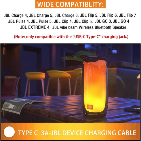 Hyacinyh 5FT USB Fast Charger Charging Cable Cord Compatible with for JBL Flip 5, Flip 6, Flip 7, JBL Charge 4, Charge 5, Charge 6, Pulse 4 Wirele...