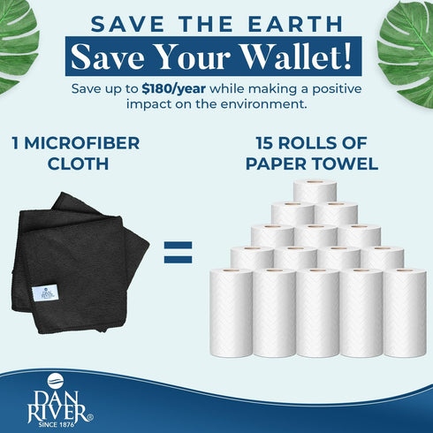 DAN RIVER Microfiber Cleaning Cloth-12 Pack Economy Bundle -Soft, Absorbent Cleaning Rag - Microfiber Towels for Cars, Glasses, House, Windows, Ki...
