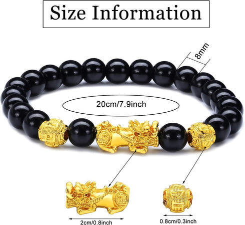 Hicarer 6 Pieces Pixiu Feng Shui Bracelets Bulk Chinese Dragon Charm Bracelets Luck Beaded Decorations for Men Women...