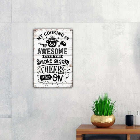 QIONGQI Funny Kitchen Quote My Cooking is Awesome Metal Tin Sign Wall Decor Retro Kitchen Signs with Sayings for Home Kitchen Decor Gifts...
