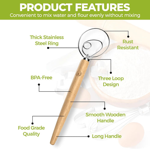 LHU Premium Original Danish Dutch Whisk for Better Batter and Bread Dough Recipes, Stainless Steel/Beechwood, Includes Cleaning Brush, Large, 13.5...