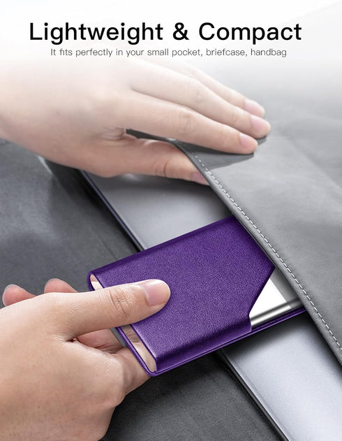 Padike Business Card Holder, Upgraded Leather Business Card Case Pocket Card Holders for Men or Women, Metal Slim Name Card Holder RFID Blocking B...