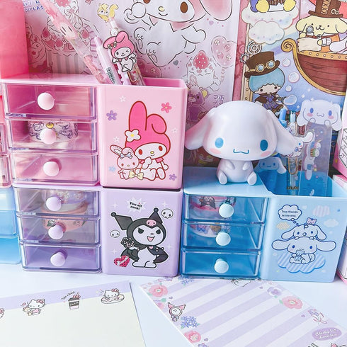 Kawaii Pen Holder Drawer Storage Box Office Desktop Office Supplies Three-Layer Cartoon Colorful Small Drawer Box...