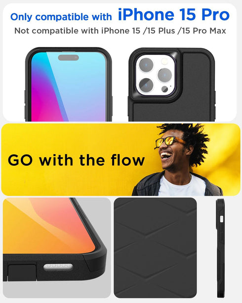 AICase for iPhone 15 Pro Case with Glass Screen Protector+Camera Lens,Heavy Duty Drop Protection Full Body Rugged Shockproof Military Protective T...