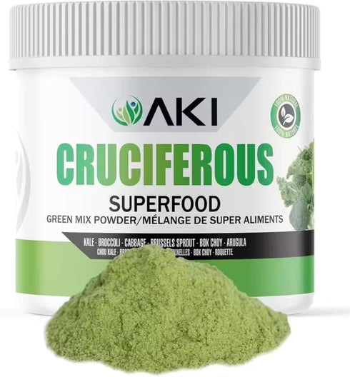 AKI Cruciferous Superfood Green Mix Powder - Made from Kale, Broccoli, Brussels Sprouts, Cabbage - Packed with Essential Phytonutrients & Vitamins...