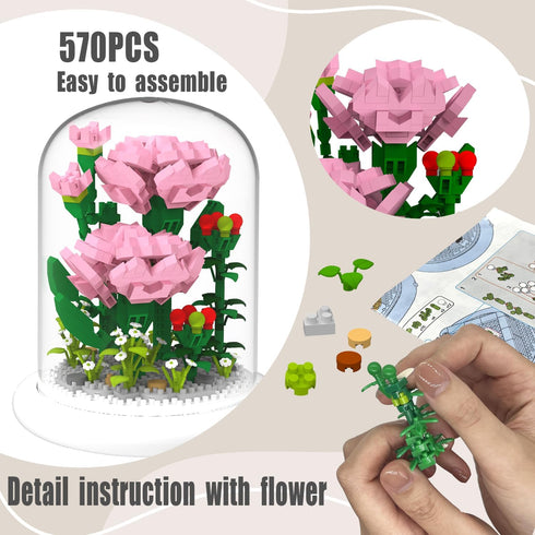 MJDDJA Mini Flower Bouquets Building Blocks,Easter Basket Stuffers,Mini Building Blocks Sets,Forever Carnations Decorated Flower with Dust Cover,M...