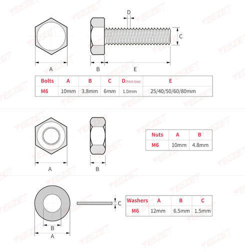 20Set M6 Stainless Steel Hex Head Screws Bolts and Nuts Flat & Lock Washers Assortment Kit, 304 Stainless Steel 18-8,Fully Machine Thread 25mm 40m...