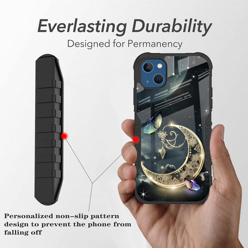 LANJINDENG Compatible with iPhone 15 Plus Case Golden Starry Moon Butterfly Design for Women Girls, Military Grade Shockproof Bumper Anti-Scratch ...