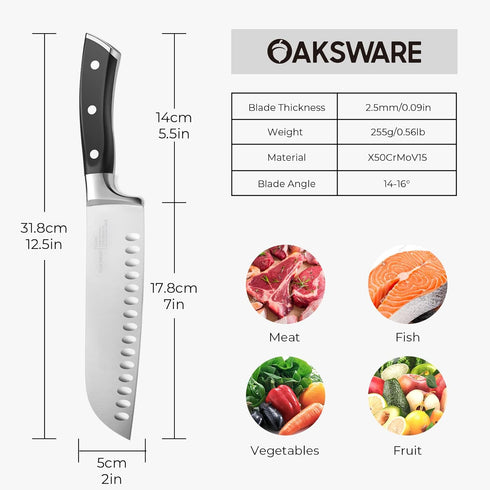 7" Santoku Knife, Razor Sharp Kitchen Cutting Chopping Chef Knife, Professional High Carbon German Steel Cooking Knife for Meat, Vegetables, and F...