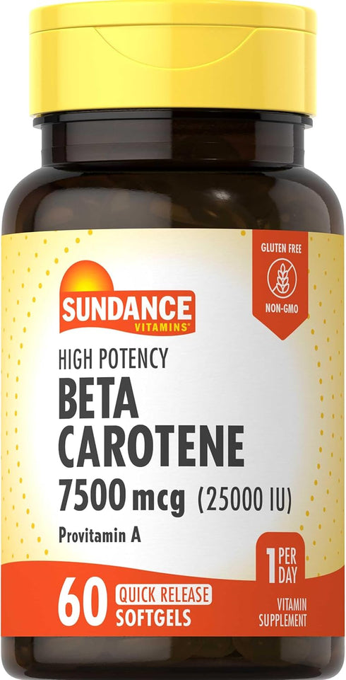 Sundance Beta Carotene 7500mcg | 60 Softgels | Provitamin A | High Potency Formula | Non-GMO and Gluten Free Supplement...