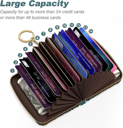 Nipichsha Credit Card Holder, Small RFID Card Wallet for Women, Slim Leather Wallet Organizer, Pocket Business Card Case with Zipper & Keychain (B...