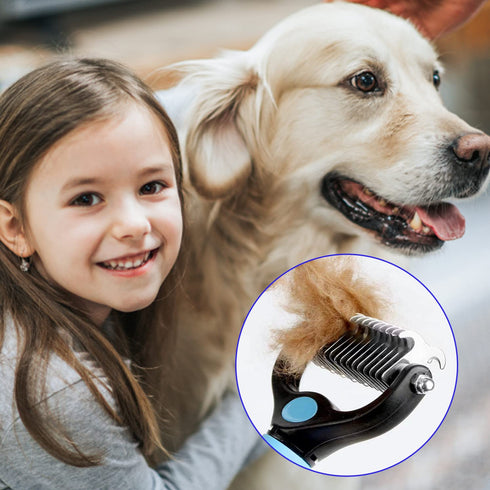 TAN.G Pet Deshedding Brush?2 Sided Undercoat Rake for Dogs & Cats?Dog Grooming Rakes Tools for Mats & Tangles Removing?Effectively Reduces Sheddin...