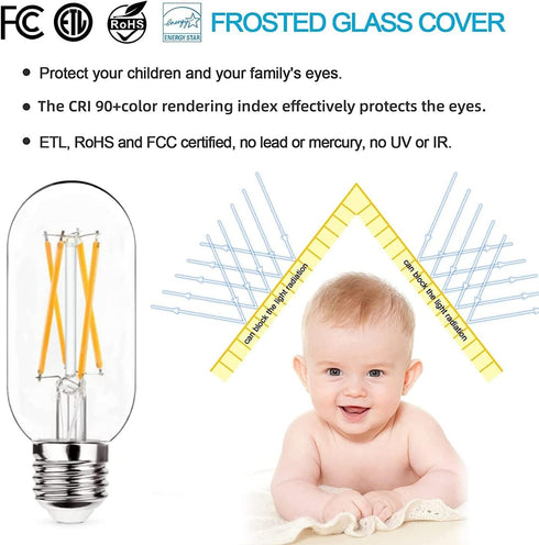 Dimmable E26 LED Light Bulb 6W,Equivalent 60W,E26 Tubular Light Bulb,Antique Clear Edison Filament Bulb 600 Lumens 2700K Warm White,Pack of 6...