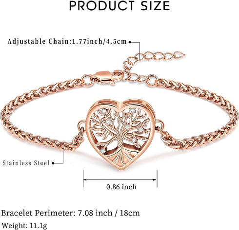 shajwo Cremation Jewelry Tree of Life Heart Urn Bracelet for Human Ashes for Women Men Adjustable Memorial Keepsake Link Bracelet...
