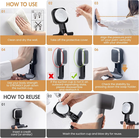 LEVERLOC Suction Razor Holder for Shower 2 Pack, Vacuum Suction Razor Hooks for Bathroom, Towel, Razor Hanger for Shower Wall, Removable, Waterpro...