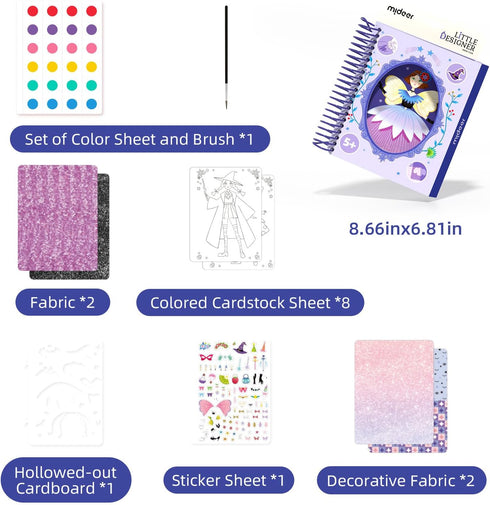 MiDeer Fashion Design Sketchbook with Watercolor Painting, Princess Dress-up Activity Book with Stencils and Stickers, Fashion Designer Kits for K...