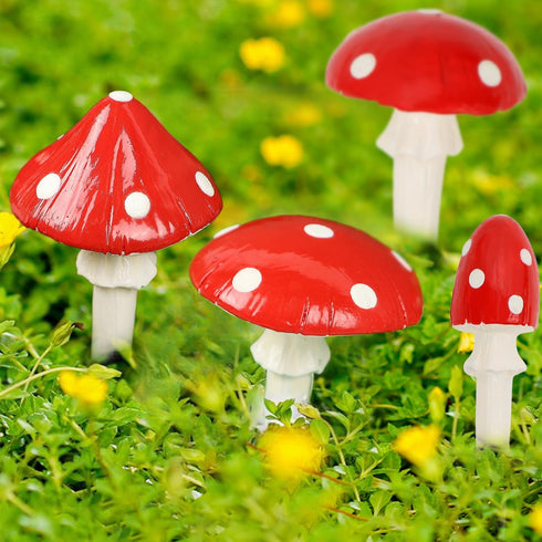 Juegoal Set of 6 Fairy Garden Miniature Mushrooms Statues, Glow in Dark Mini Red Mushroom Resin Figurines, Outdoor Garden Yard Art Accessories, Fl...