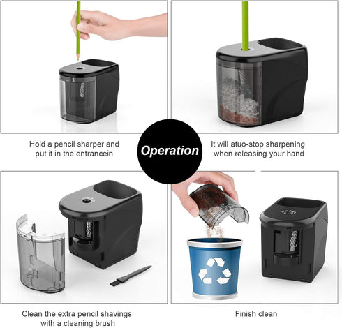 Electric Pencil Sharpener Heavy-Duty Helical Blade Sharpener with Adapter/Battery Operated for No.2/ (6-8mm) Pencils with Auto Stop & Cleaning Bru...