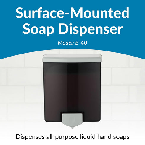 Bobrick Surface-Mounted Soap Dispenser - Manual Wall-Mounted 40 fl oz Capacity Top Fill, ADA Compliant, Vandal-Resistant, Visible Soap Level, All-...