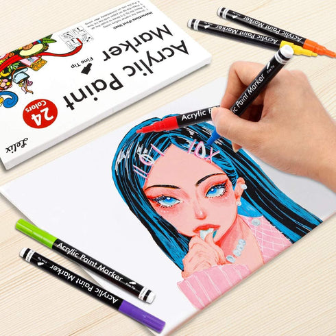 Lelix Acrylic Paint Markers, 24 Colors Permanent Acrylic Paint Pens for Rock, Glass painting, Ceramic, Wood, Canvas, Fabric, Photo Album, DIY Craf...