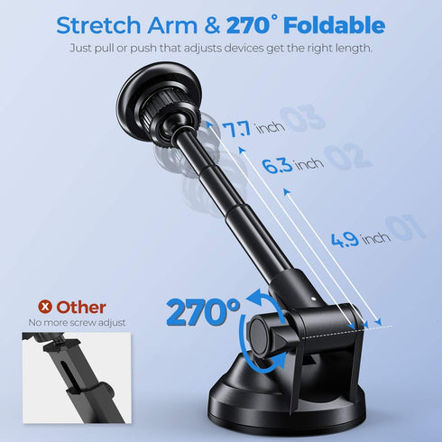 ORIbox Magnetic Phone Holder Car Phone Mount- Strength Suction Cup Car Phone Mount Holder with Adjustable Telescopic Arm, Compatible with All Phon...