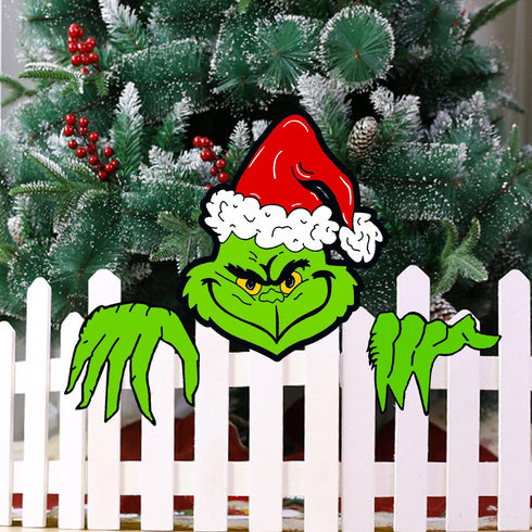 Christmas Decorations Outdoor - Fence Yard Sign with Hand Head for Holiday Christmas Fence Peeker Decorations...