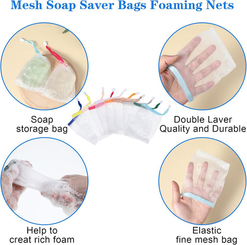 20PCs Mesh Soap Saver Pouch with Lanyard, Foaming Net Exfoliating Soap Bag, Bar Soap Facial Cleaner Pouch, Shower Body Scrubber Skin Smoother Supp...