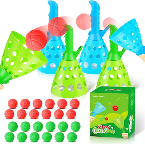 Duckura Outdoor Indoor Game Activities for Kids, Pop-Pass-Catch Ball Game with 4 Catch Launcher Baskets and 24 Balls, Birthday Party Favors Gifts ...