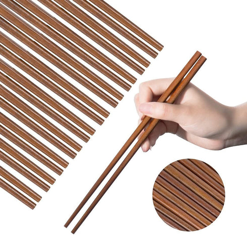 Wooden Chopsticks Reusable Dishwasher Safe 10 Pairs Chinese Asian Korea Iron Wood Handmade Chopstick Natural Healthy for Cooking Eating Restaurant...