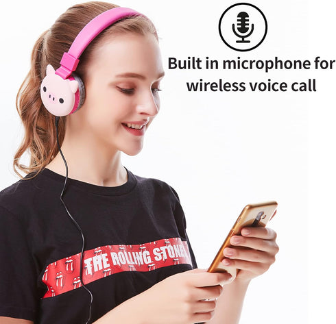 Kid's Bluetooth Headset Cartoon Headphone Wireless FM Headset Music Stereo Headphones Kid's Headphone Over Ear for The Study (Pink-Pig)...