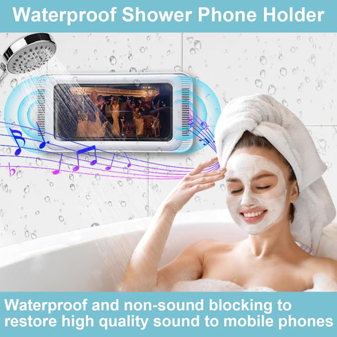 Shower Phone Holder Waterproof, Anti Fog Touch Sensitive Shower Phone Case for Mirror Wall and Bathtub Wall Mounting Between Bathrooms, Compatible...