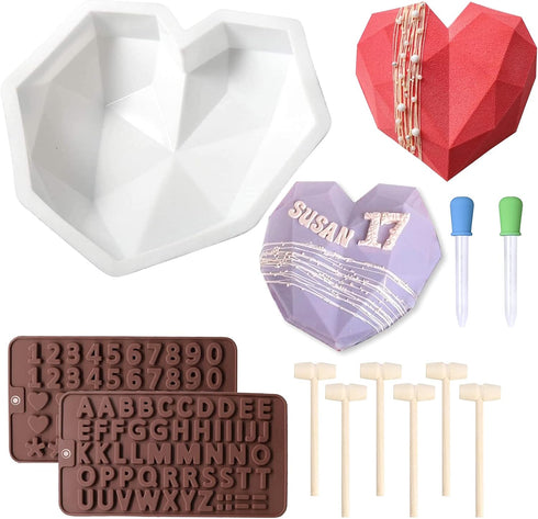 Chocolate Mold Set,Chocolate Heart Molds,Breakable Heart Mold with Hammer,Number and Letter Molds for Cake Decoration Candy Making-Suitable for Va...