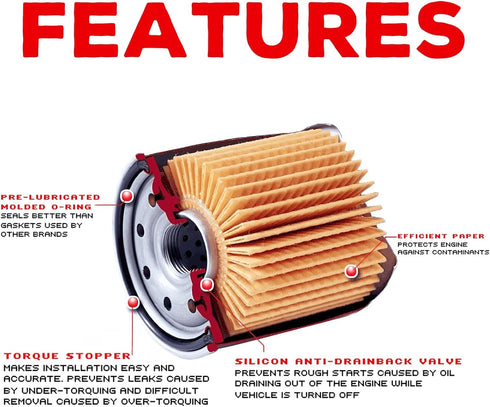 Engine Oil Filter for Car EF4476, Compatible with Select Car Model, Change after 10K Miles Running, Increase Engine Performance and Life, Protect ...