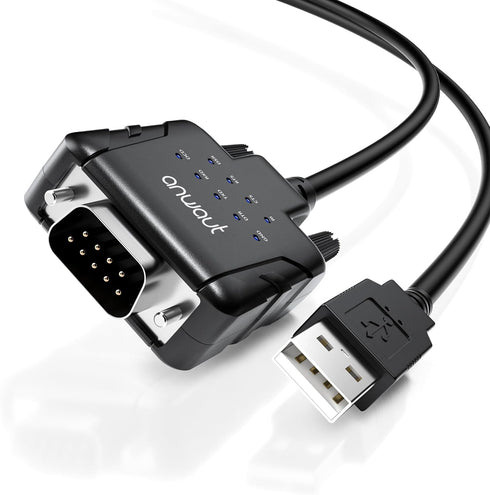 1-Port Industrial USB to Serial/RS232 (DB9) Converter Adapter w/ 9 x LEDs (Compatible for Windows 11, macOS 14, U2RS232-A)...