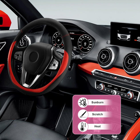Car Steering Wheel Cover, Universal 15" Anti-Slip Auto Steering Wheel Protector for Men Women, Breathable Odor Free Leather Steering Wheel Car Acc...