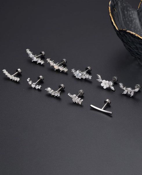 10Pcs 16G G23 Titanium Cartilage Earrings Stud Opal CZ Flower Star Leaf Ball Flat Back Labret Studs Conch Helix Tragus Daith Piercing Jewelry Sets...