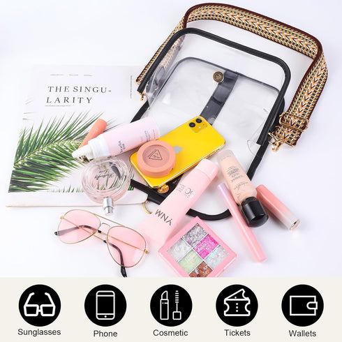 Clear Purse with 2 Shoulder Straps, Clear Bag for Stadium Events Concerts Festivals...