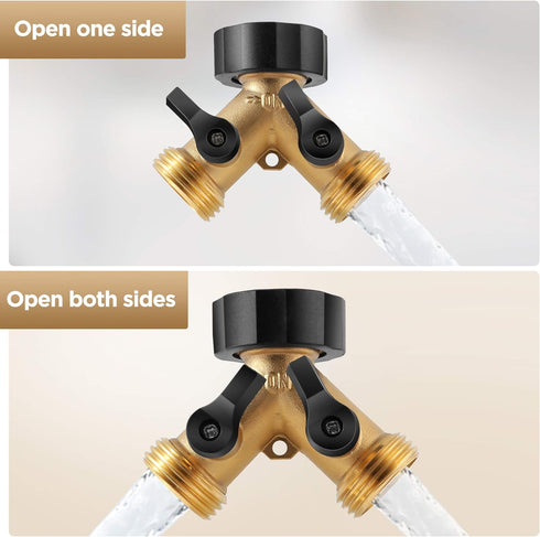IPOW Solid Brass Body Backyard 2 Way Y Valve Garden Hose Connector Splitter Adapter + Extra 4 Rubber Hose Washers with Comfort Grip, 2 Pack...