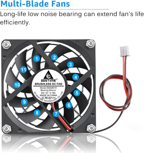 Gdstime 80mm x 80mm x 10mm DC 5V Brushless Cooling Fan 2PIN...