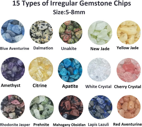 2000 Pcs Chip Gemstone Beads DIY Jewelry Making, Healing Engry Crystals Polishing Crushed Irregular Shaped Beads with Box (15 material-1)...