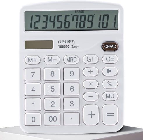 Calculators Desktop, White Calculator, Cute Calculator 12 Digit Desk Calculator Large Display, Dual Power Solar Battery, Office Home School Suppli...