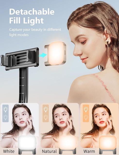 Selfie Stick Tripod with Light and Detachable Phone Holder, 41.7" Extendable Phone Tripod with Remote, 360° Rotatable Tripod Stand for iPhone, Sam...