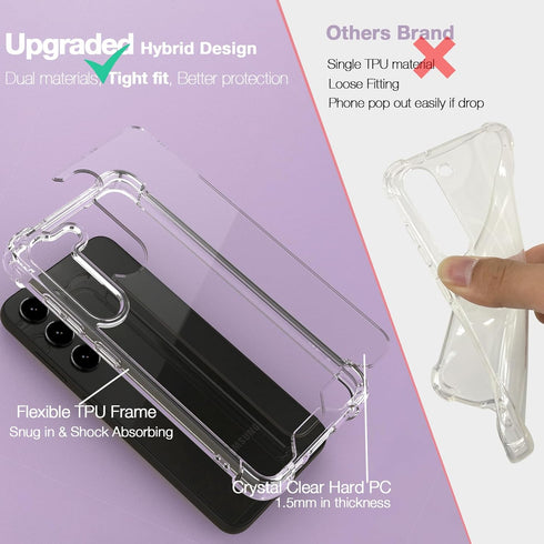 KIOMY Clear Case for Samsung Galaxy S23 5G, Shockproof Bumper Protective Cover Hard PC Back + Flexible TPU Raised Bezel Hybrid Design Slim Fit wit...