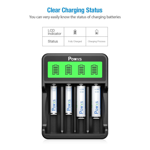POWXS Universal Lithium 18650 Battery Charger for 3.7V Li-ion 18650 26650 18490 17670 17500 22650 21700 20700 18350 16340 RCR123A 14500, AA AAA & ...