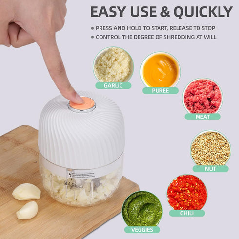 Electric Garlic Chopper, Mini Portable Veggie Chopper, 250ML Garlic Grinder Masher Onion Chopper, Blender to Vegetable, Wireless Food Processor fo...