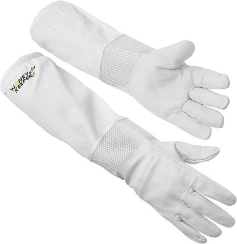 Honey Keeper Beekeeping Gloves, Small - Goatskin Leather with Ventilated Canvas Sleeve and Elastic Cuff...