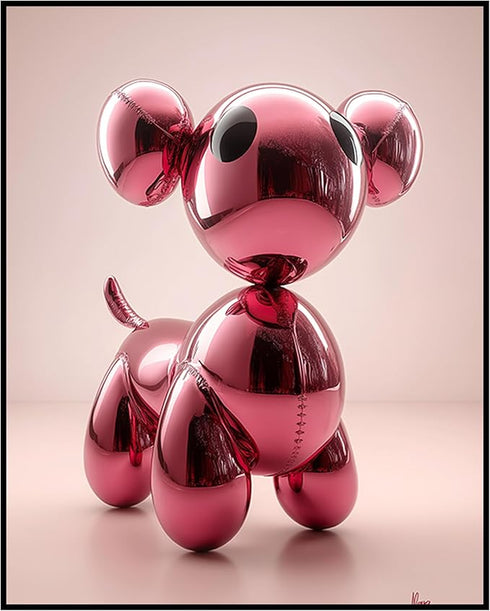Posterizer 1 pcs-shiny metallic balloon animal-dog-pink cute art 2-Kids Room Art-Art for Animal Lovers-Decor for nursery toddlers kids room- unfra...
