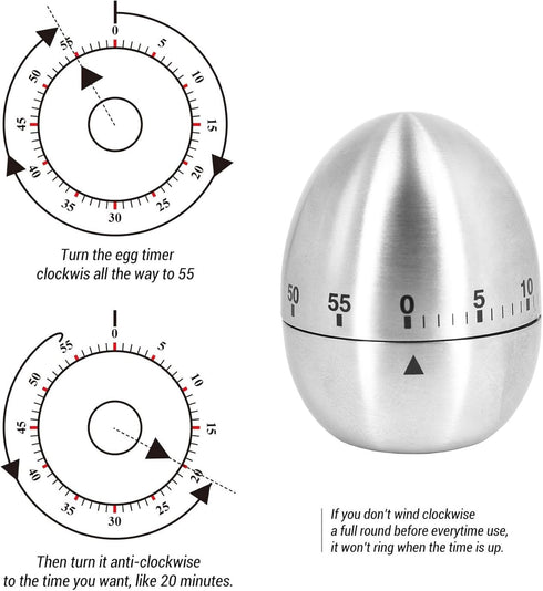 U/S Egg Kitchen Timer Cute Manual,Stainless Steel Metal Mechanical Visual Countdown Cooking Timer with Loud Alarm for Kids Cooking Tools...