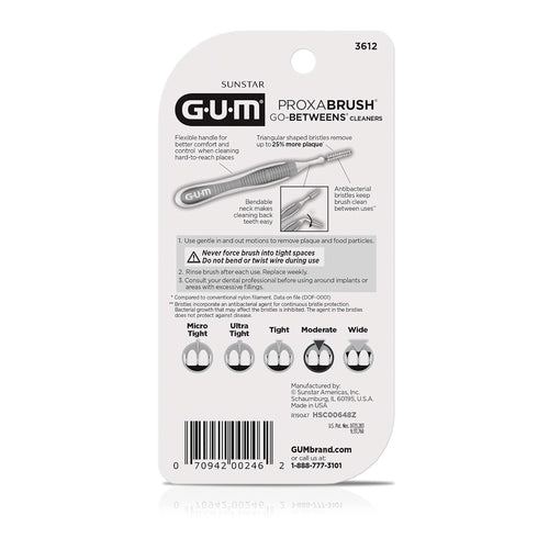 GUM Proxabrush Go-Betweens - Moderate, Interdental Brushes Between Teeth, Dental Picks for Plaque Removal, Safe for Braces & Dental Devices, 10ct ...